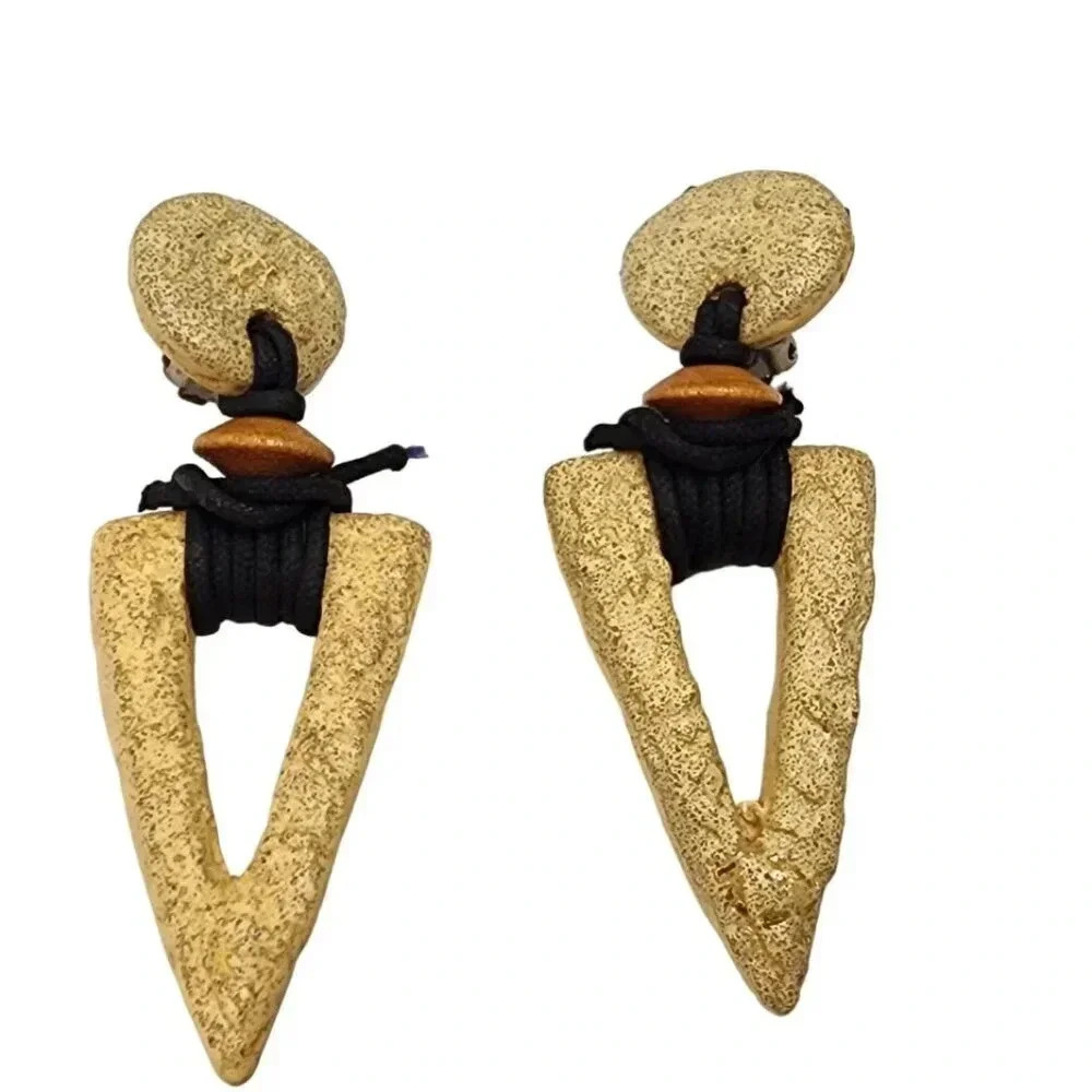Vintage Ancient Tribal Style Cord Wrapped Earrings Clip-on